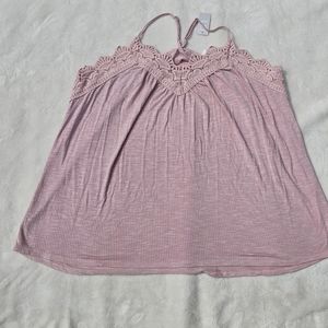 NWT Maurices Blush Pink tank with Crochet lace trim, Size 1X